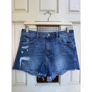 DL1961 Cleo High Rise Capricorn Blue Studded Distressed Denim Shorts Size 28